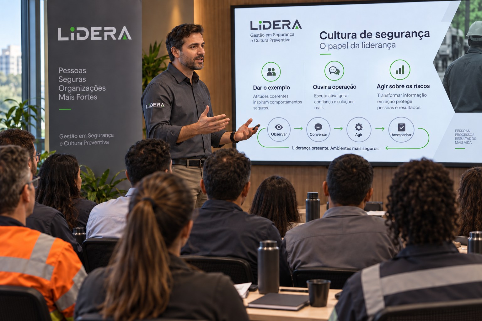 Consultor LIDERA conduz palestra sobre cultura de segurança para colaboradores e lideranças.